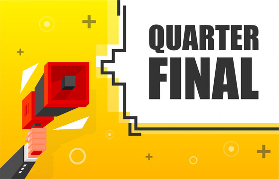 Quarter Final banner template. Marketing flyer with megaphone. Isometric and pixel style. Template for retail promotion and announcement. Vector illustration. - Powered by Adobe