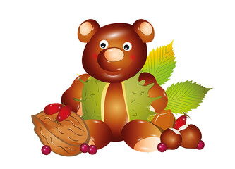 zauberhafter Teddybär aus Kastanien mit Nüsse
