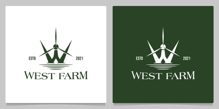Letter W Windmill traditional energy Farming agriculture vintage logo design
