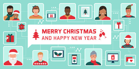 People connecting together online and celebrating Christmas