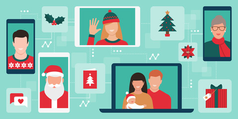 People connecting online and celebrating Christmas together