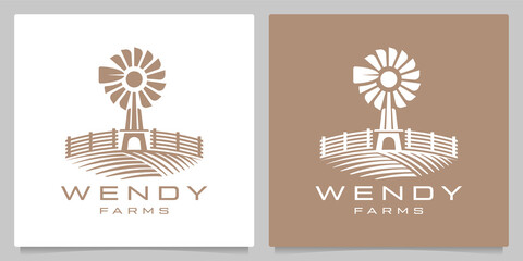 windmill farming Landscape natural garden village retro vintage logo design