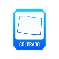 Colorado - U.S. state. Contour line in white color on blue sign. Map of The United States of America. Vector illustration.