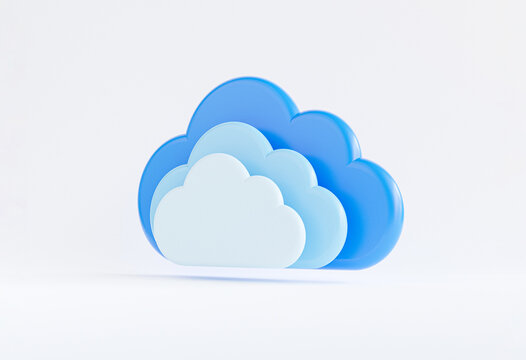 Triple of cloud computing on white background for transfer data information and upload download application. Technology transformation concept by 3d rendering.