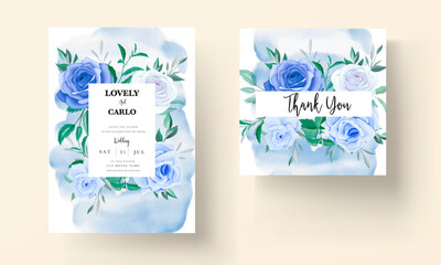 beautiful blue floral wedding invitation card