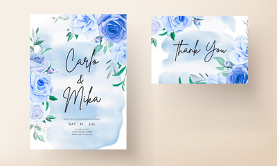 beautiful blue floral wedding invitation card