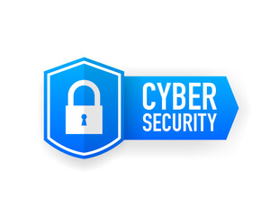 Cyber Security banner vector isolated on white background. Flat badge or label of secured. Vector illustration.
