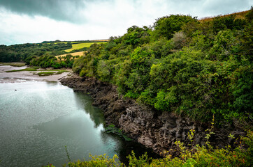 Naklejka na ściany i meble Beautiful River in Cornwall, rural landscape