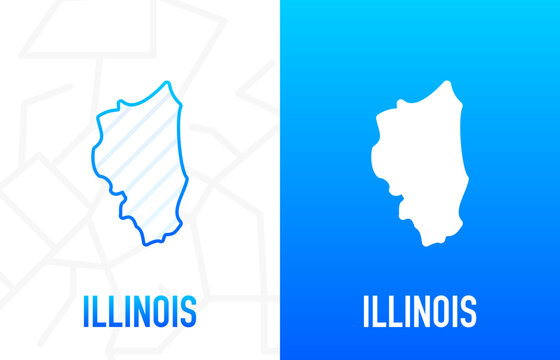 Illinois - U.S. state. Contour line in white and blue color on two face background. Map of The United States of America. Vector illustration.