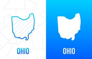 Ohio - U.S. state. Contour line in white and blue color on two face background. Map of The United States of America. Vector illustration.