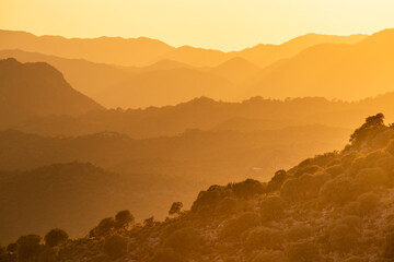 orange mountain lines at sunset or sunrise 