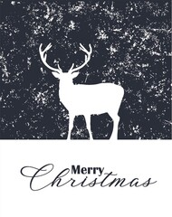 minimalistic Christmas greeting card with deer, vector holiday illustration