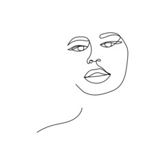 Young beautiful woman. One line drawing. Design element. Vector illustration isolated on white background. Template for books, stickers, posters, cards, clothes.