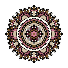 Vector mandala isolated on white background. Card with ornament in brown and beige colors. Oriental pattern, vintage decorative element for design