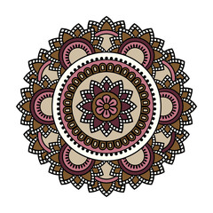 Vector mandala isolated on white background. Card with ornament in brown and beige colors. Oriental pattern, vintage decorative element for design