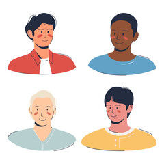 Male faces, smiling male faces, avatar concept, flat vector set illustration