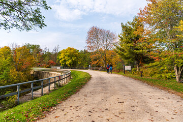 The Great Arch Dam at  Jones Falls Locks on the Rideau Canal between Kingston and Ottawa, a heritage water way in Ontario Canada.  Shot in October.
