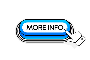 Blue 3D button with the inscription More Info, isolated on a white background. Mouse cursor. Linear design. Vector illustration.