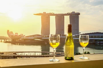 Gordijnen Drink wine on the balcony. romantic dinner. © oneSHUTTER oneMEMORY