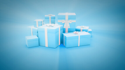 cute blue holiday set of presents - object 3D rendering