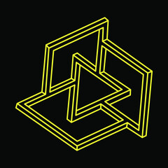 Impossible optical illusion shapes. Optical art objects. Impossible figures. Line art. Unreal geometric objects.
