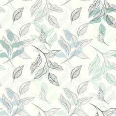 Fototapeta premium Wallpaper, pattern, seamless background with leaves. Floral wallpaper for design
