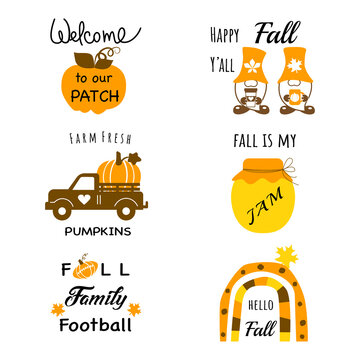 Autumn motivational and inspirational phrase set. Fall season. Cute printables autumn design. Vector illustration. 