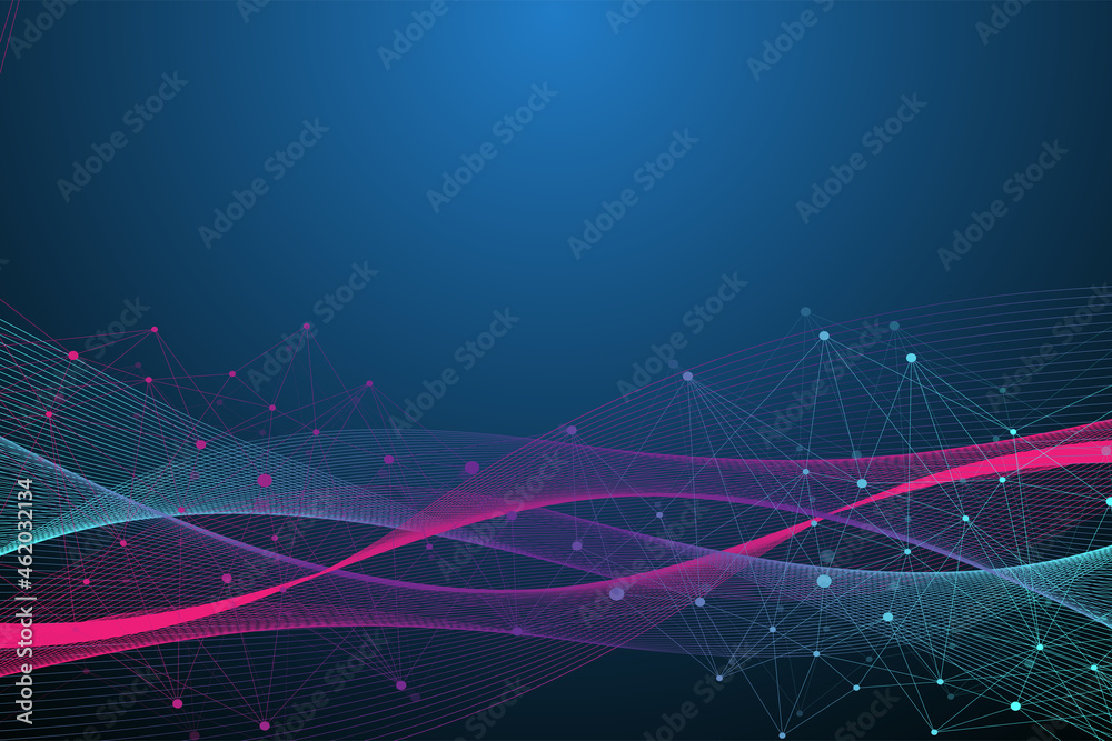 Leinwandbilder Geometric graphic background molecule and communication. Big data complex with compounds. Lines plexus, minimal array. Digital data visualization. Scientific cybernetic illustration.