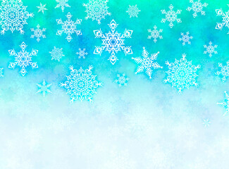 クリスマスの雪の結晶、きらきらした雪、透き通った水色