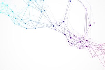 Geometric graphic background molecule and communication. Big data complex with compounds. Lines plexus, minimal array. Digital data visualization. Scientific cybernetic illustration.