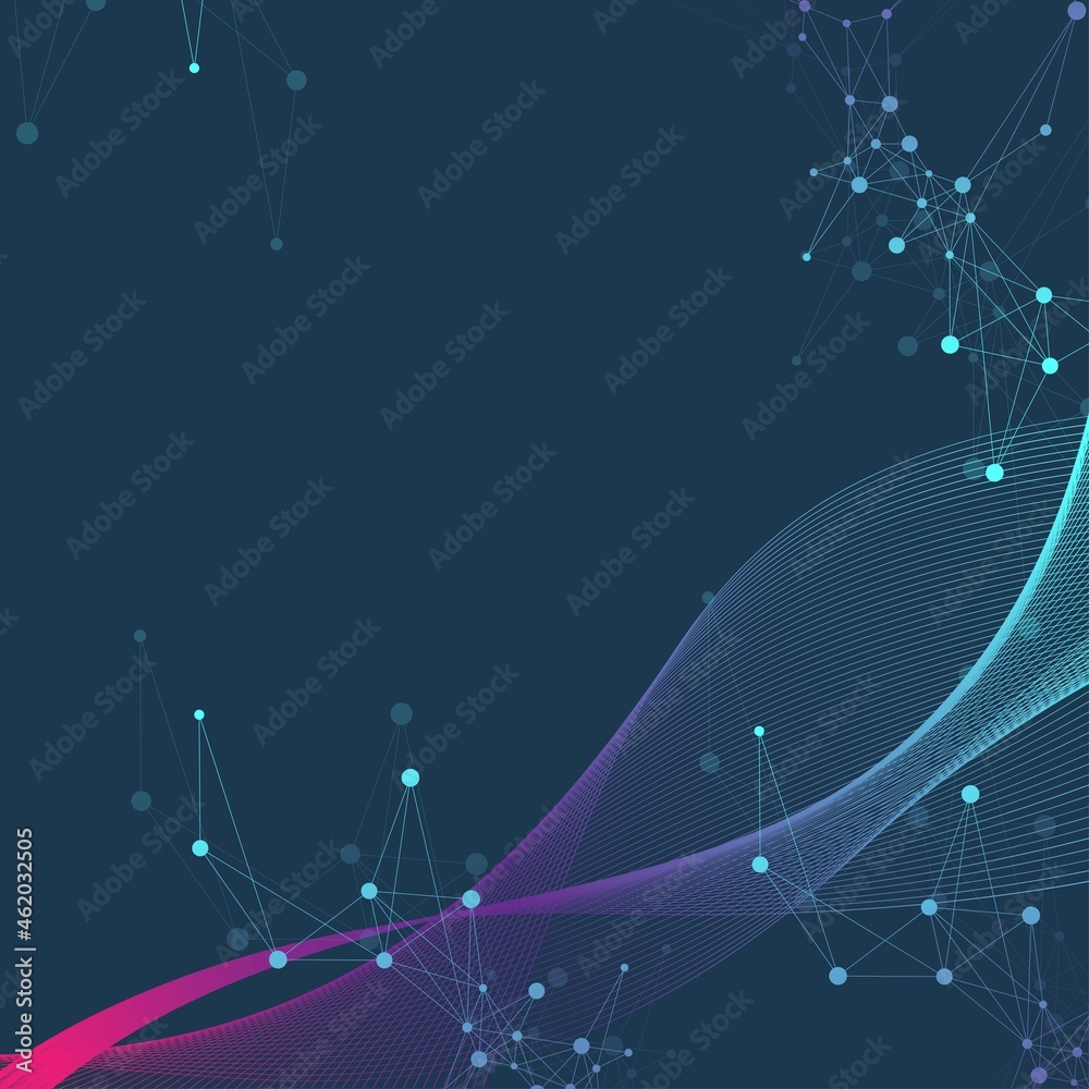 Poster expansion of life. colorful explosion background with connected line and dots, wave flow. visualizat