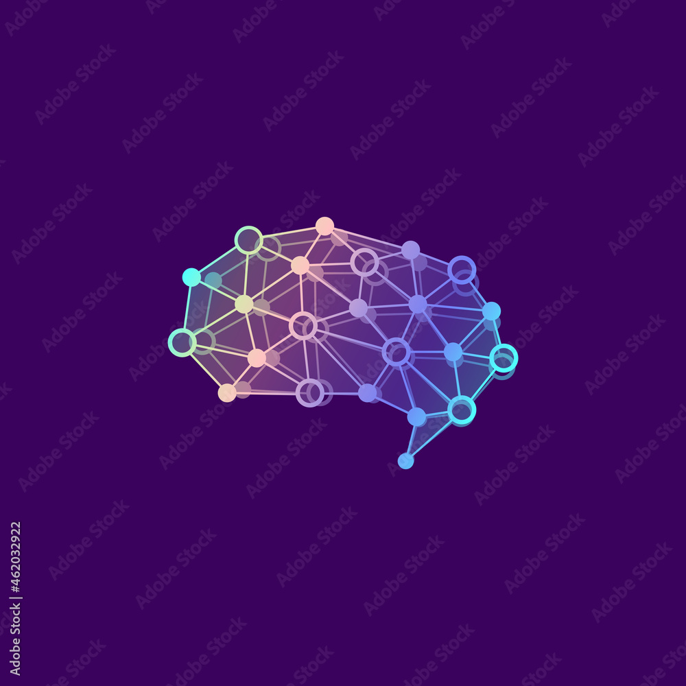 Poster brain logo silhouette design template with connected lines and dots. artificial intelligence logo. b