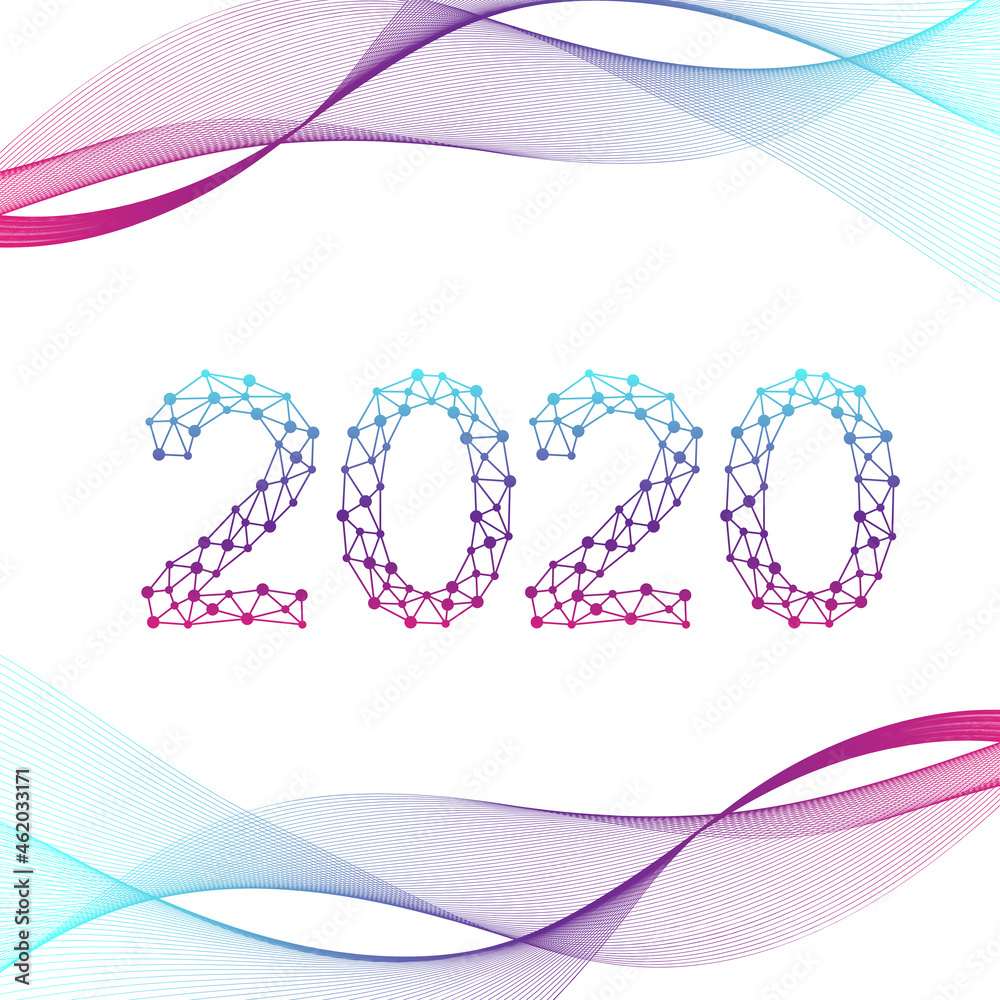 Poster text design christmas and happy new year 2020. graphic background communication 2020. connected line
