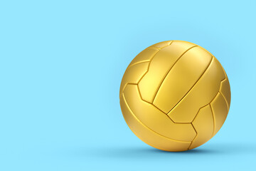 Gold soccer or football ball isolated on blue background