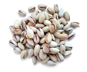 Salted Pistachio Nuts on White Background