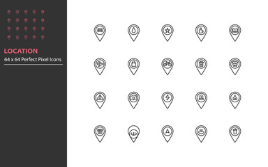 set of locaation line icons, map, nevigation