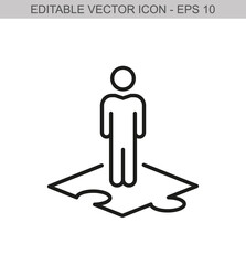 Man standing on a piece of puzzle