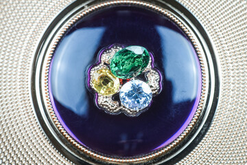 Natural Sapphire gemstone, Jewel or gems on black shine color, Collection of many natural gemstones on stone