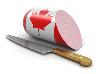 Sausage with Canadian flag on white (clipping path included)