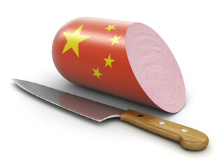 Sausage with Chinese flag on white (clipping path included)