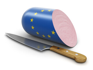 Sausage with European Union flag on white (clipping path included)