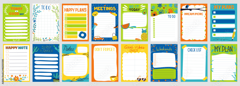 Aufkleber cute planner. notepad to do list. paper page with colorful decoration. schedule card and memo mockup