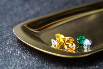 Natural Sapphire gemstone, Jewel or gems on black shine color, Collection of many different natural gemstones amethyst,