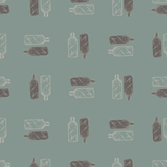 Seamless pattern retro chinese bottle on green background. Geometrical texture template for menu restaurant.