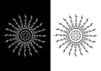 Black and white abstract and isolated ornaments. Sophisticated circular vectors including star 05