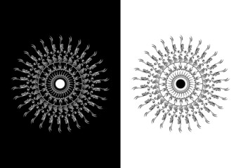 Black and white abstract and isolated ornaments. Sophisticated circular vectors including star 06;