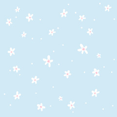 Vector seamless pattern with simple white flowers. Vector fabric design.