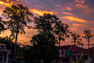 abstract background view of the colorful twilight sky.In the evening, the colorful changes (pink,...
