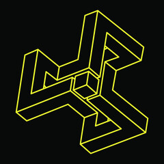 Impossible optical illusion shapes. Optical art objects. Sacred geometry. Impossible figures. Line art. Escher paradox.