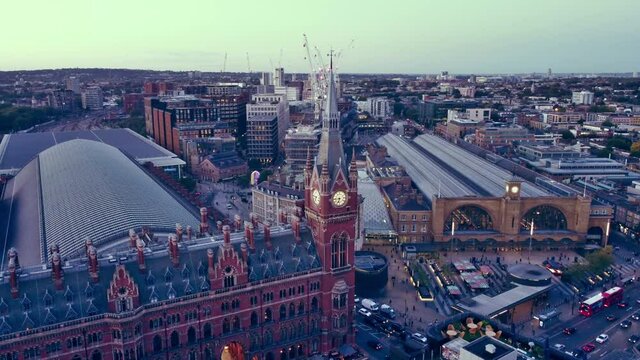 Aerial View Of London,Euston Rd, Clock tower,United Kingdom